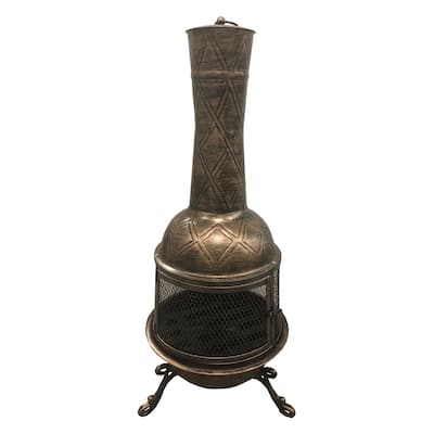 Steel and Cast Iron 36-in Antique Bronze and Black Chimenea