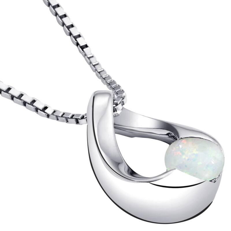1 ct Created White Opal Pendant Necklace in Sterling Silver