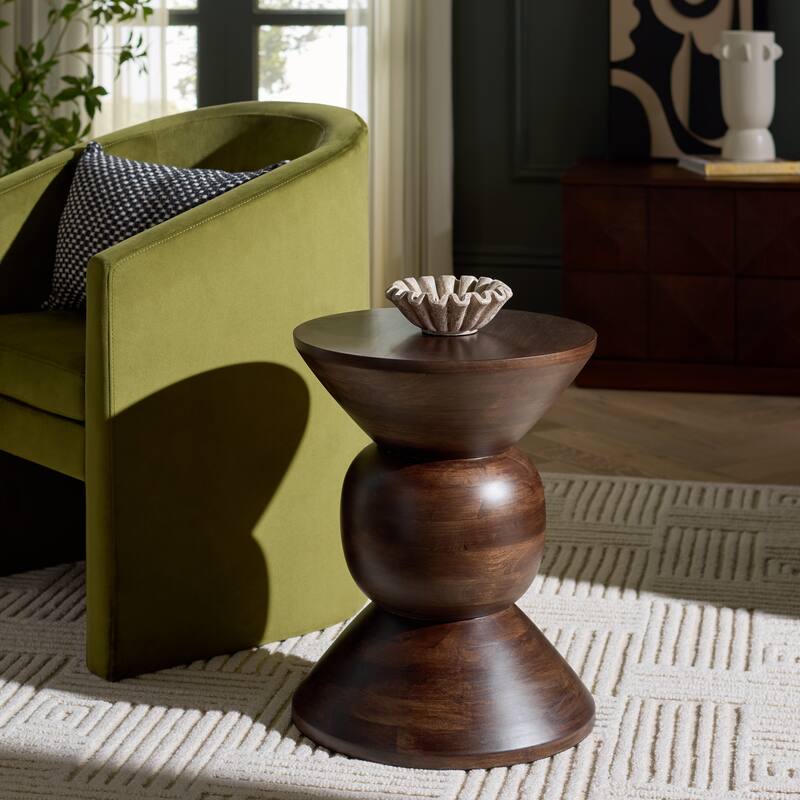 SAFAVIEH Home Pascual Round Accent Table - 16"W x 16"D x 20"H - Walnut