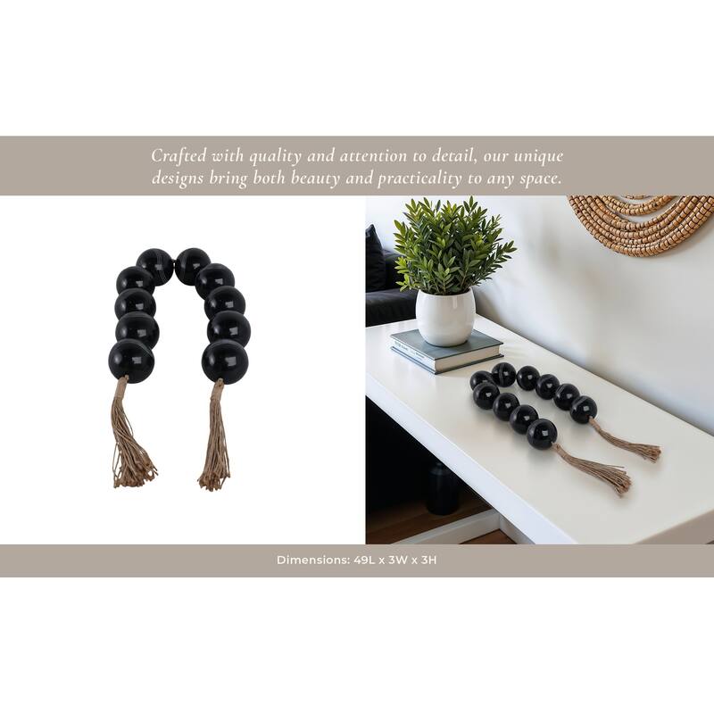 Resin Decorative Carved Beads with Tassels Modern Accent - 49" Black - 49" x 3" x 3"