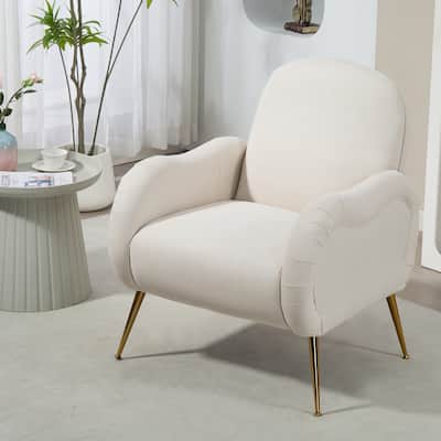 Accent Chair With Metal Gold Legs,Snowflake fabric Armchair, Single Sofa Chair