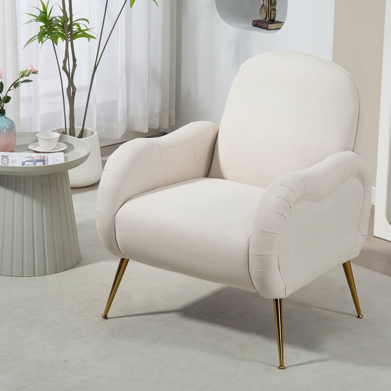 Fabric Armchair, Comfy Upholstered Single Sofa Chair with Metal Gold Legs, Modern Reading Chair for Living Room, Bedroom - Beige