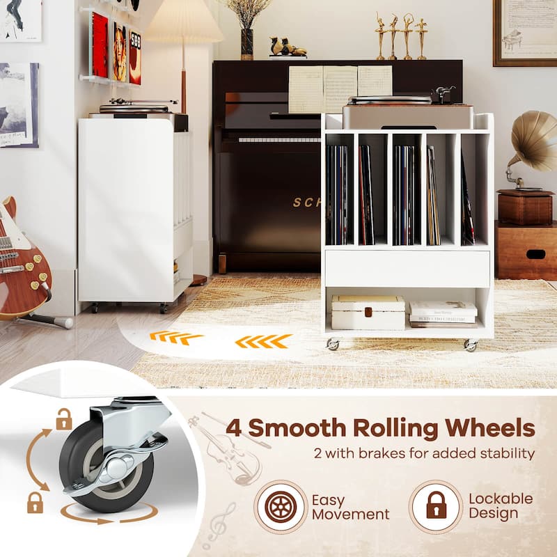 Costway Record Player Stand with Drawer & Record Holder,Lockable - See Details
