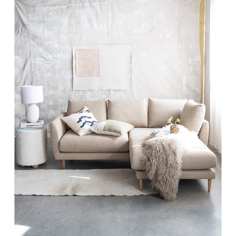 Round Cotton Sherpa Pouf with Pine Wood Feet