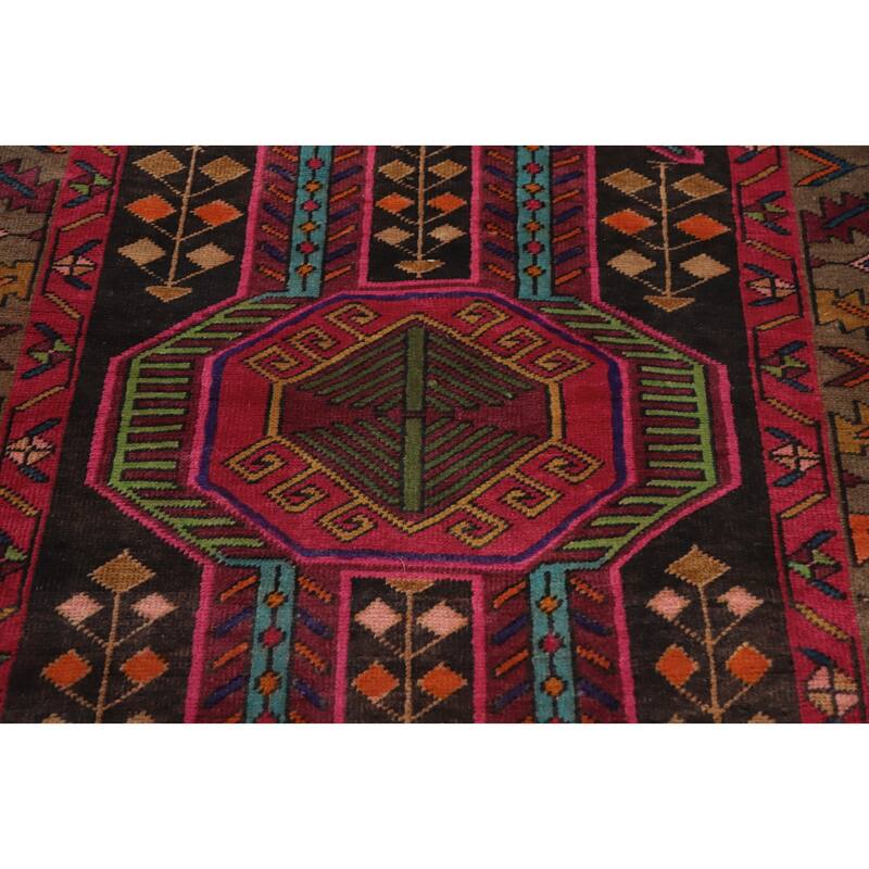 Hand Knotted Oriental 100% Wool Carpet Traditional Tribal Pink Ardebil Runner Rug - 9' 8'' X 3' 6''