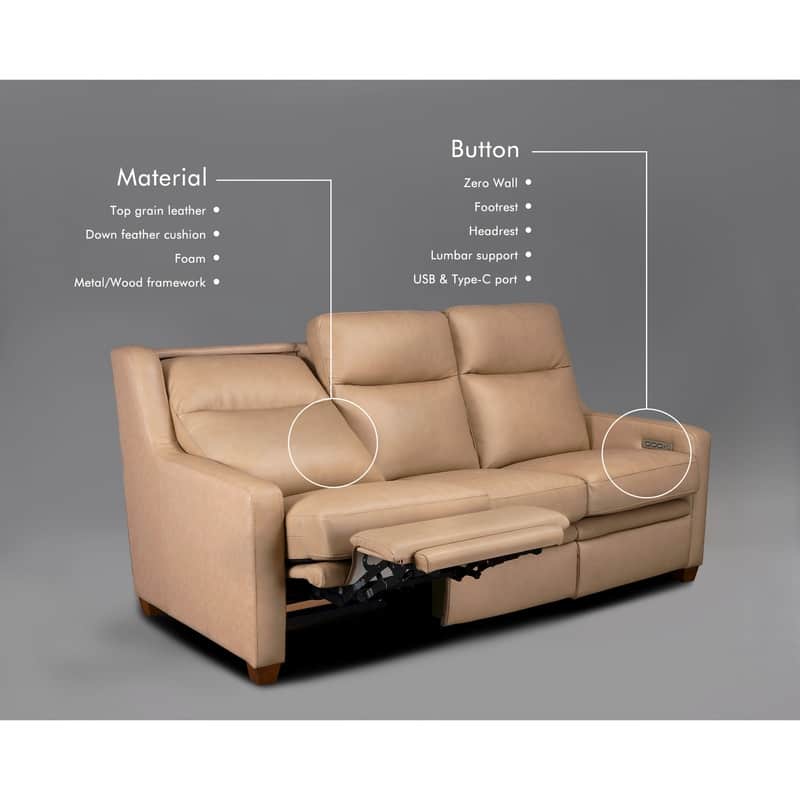 Genuine Leather Recliner Sofa 78" Triple-Motor Power Zero-Wall Reclining 3-Seat Sofa with USB&USB-C Port