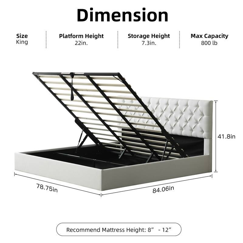 Plywood Frame Upholstered Platform Bed with Lift-up Storage Supported by Metal and Wooden Slats