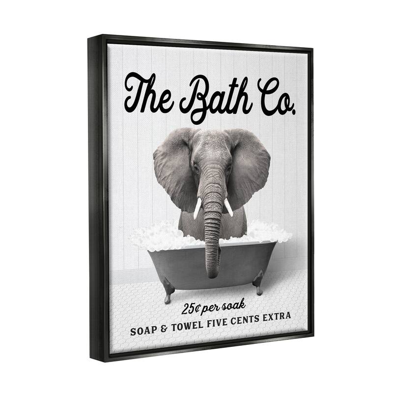Stupell Vintage Bathtub Elephant Framed Floater Canvas Wall Art Design by Lettered and Lined