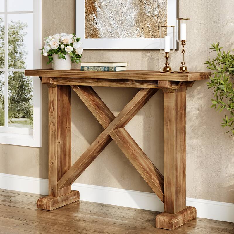 Solid Wood Narrow Entryway Console Table - Rustic Brown