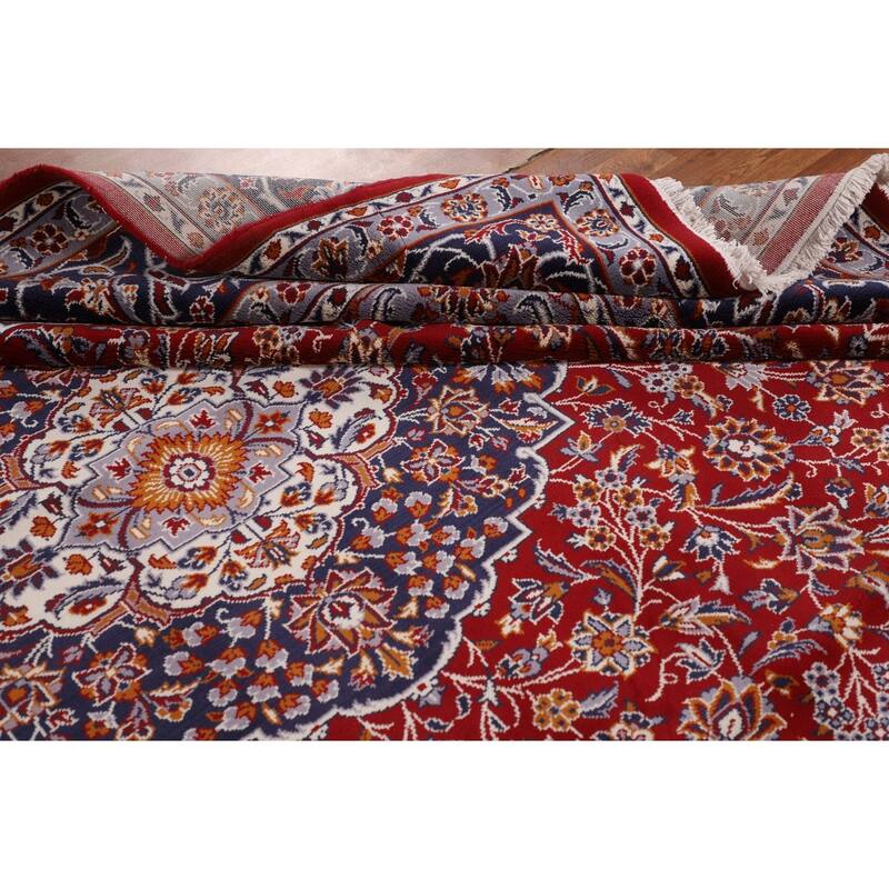 Traditional Kashan Turkish Area Rug Floral Machine-Made Carpet - 9'8" x 12'9"