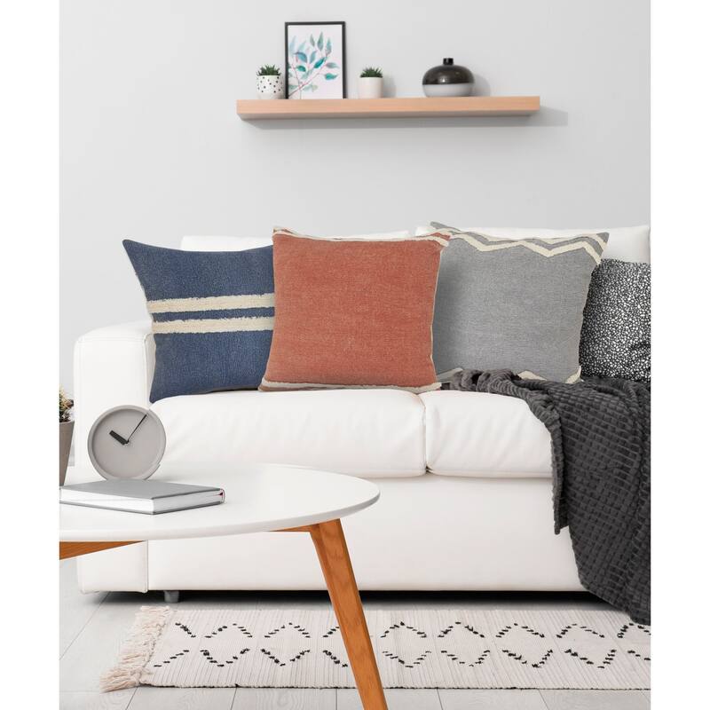 20" Gray and White Handmade Chevron Bordered Square Throw Pillow