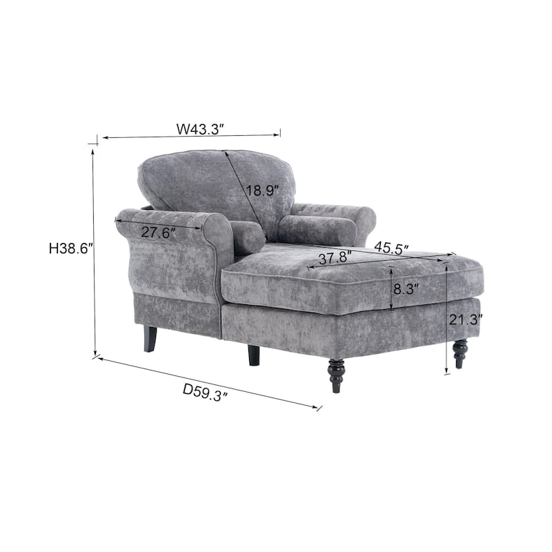 Anmytek Oversized Chenille Chaise Lounge Sofa Bed - Wide Seat Lazy Sleeper Reading Armchair