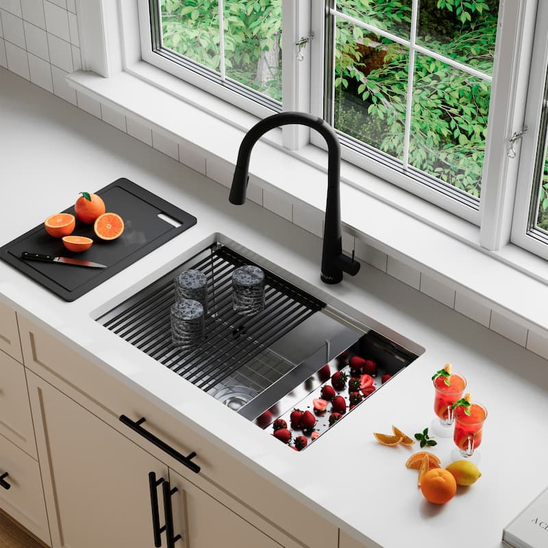 STYLISH 28 inches Workstation 60/40 Double Bowl Undermount 16 Gauge Stainless Steel Kitchen Sink with Accessories included