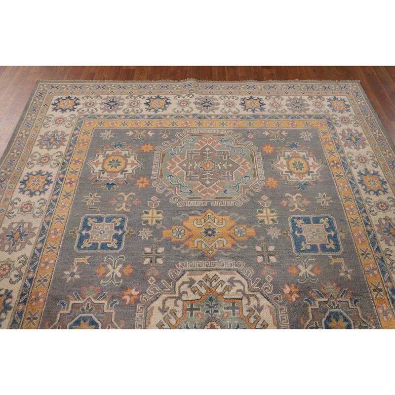 Ray Geometric Kazak Oriental Area Rug Hand-Knotted Wool Carpet - 6'7" x 9'8"