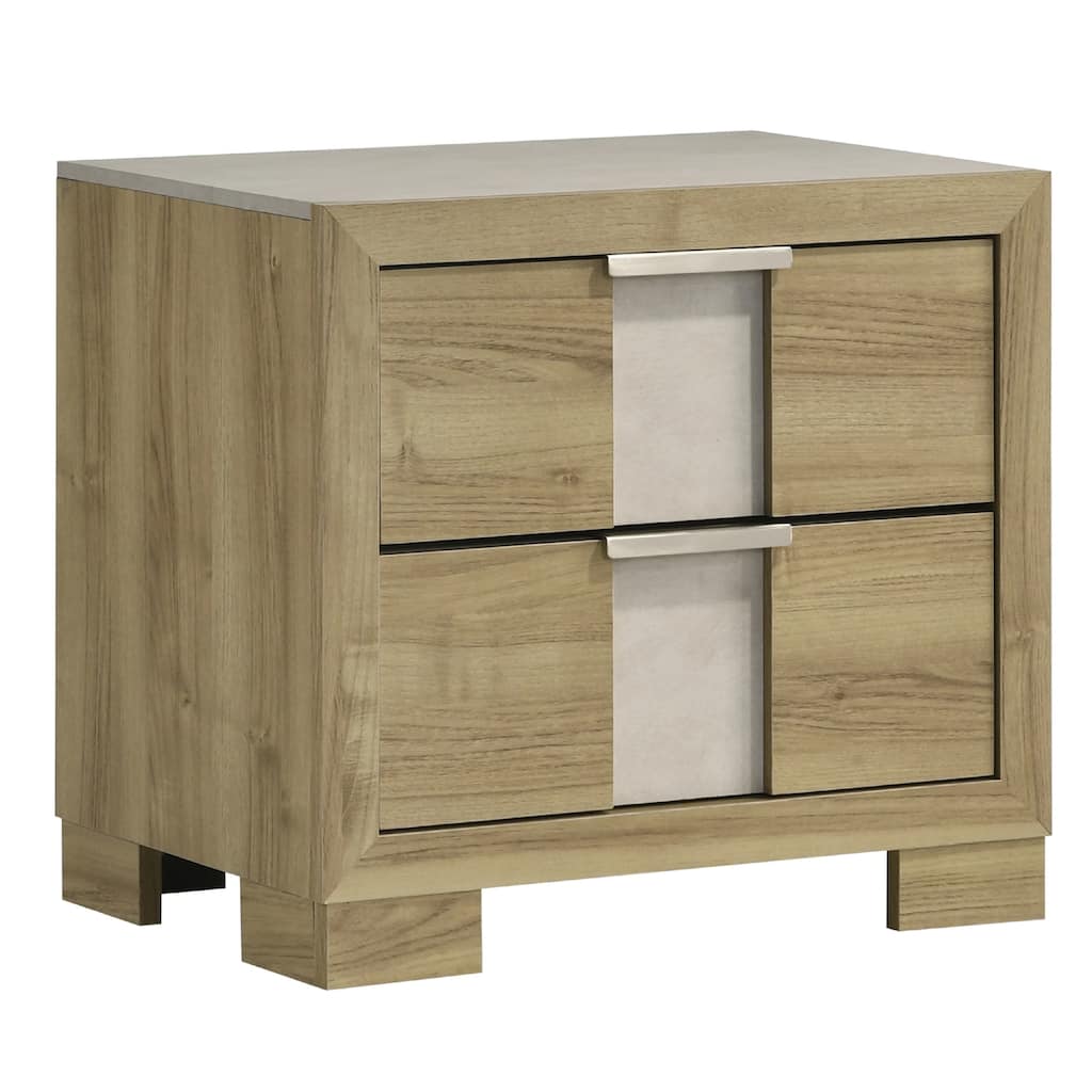 Amey Nightstand with 2 Drawers, White Trim and Driftwood Brown Finish