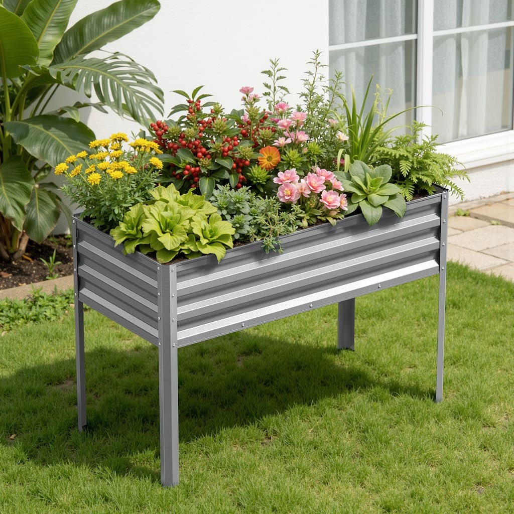 Meyreso 48" x 30" x 20" Galvanized Raised Garden Bed with Legs, Metal Elevated Planter Box, Rust-Resistant, Safety Edging