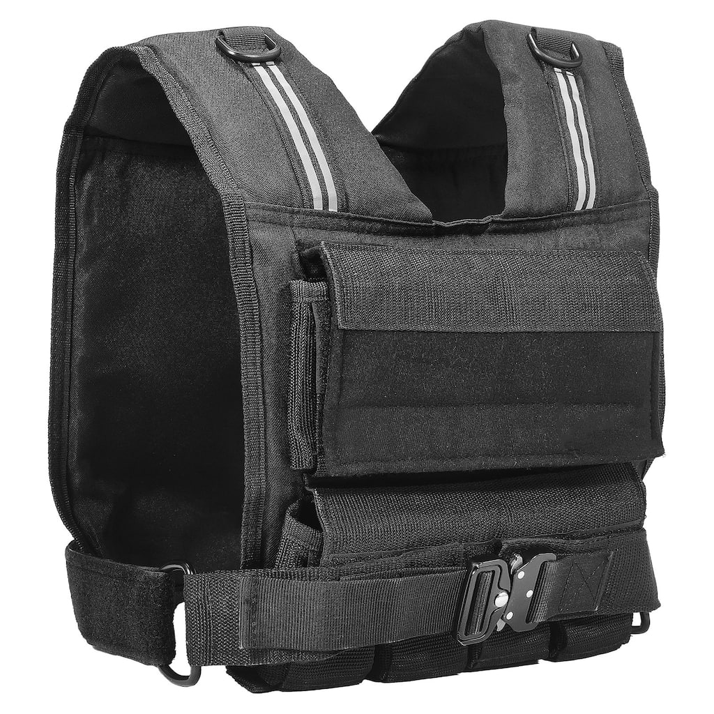 Black Nylon Weighted Vest with Metal Buckle and Reflective Stripes - 35 lbs