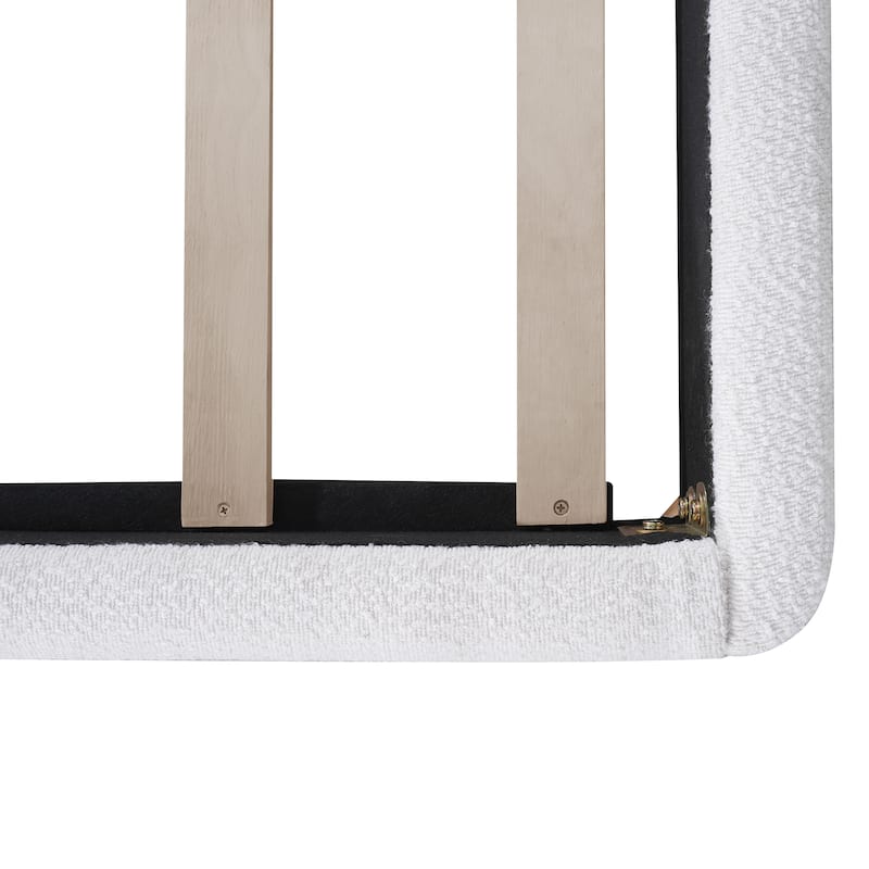 Modern King Size Bed Frame with Curved Headboard, Boucle Upholstery, and Solid Wood Base