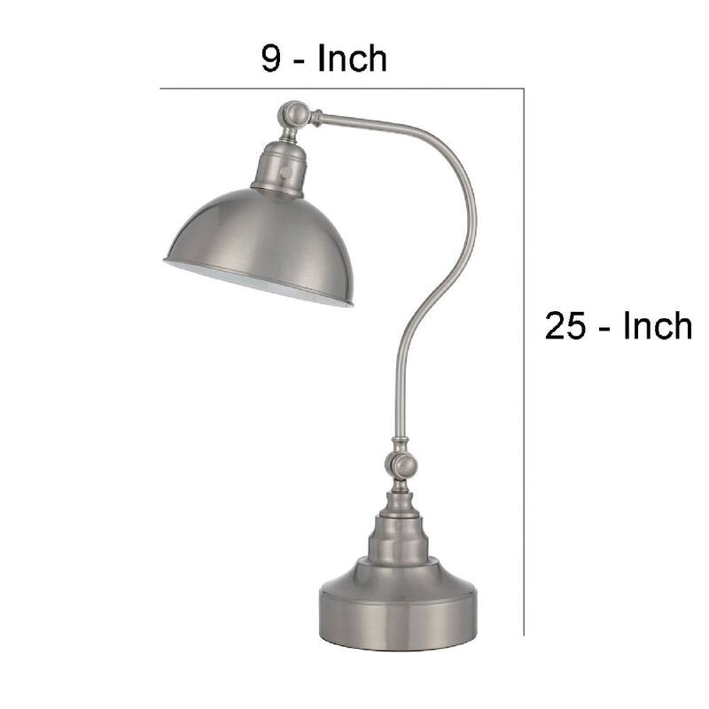 25 Inch Metal Curved Desk Lamp, Adjustable Dome Shade, Brass - 25 inch