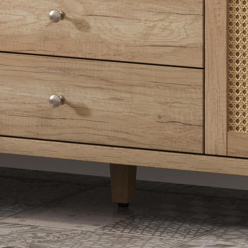 60" Bathroom Vanity with SMC Sink - Modern Large Storage Cabinet with Soft Close Drawers and Rattan Doors