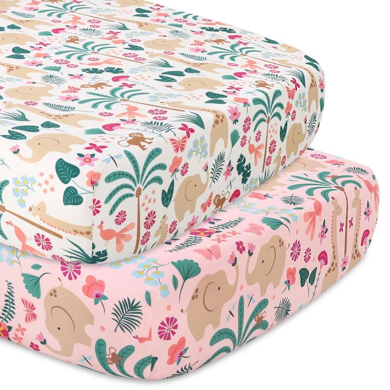 The Peanutshell Crib Bedding Set for Baby Girls, Bright Safari, 5 Pieces