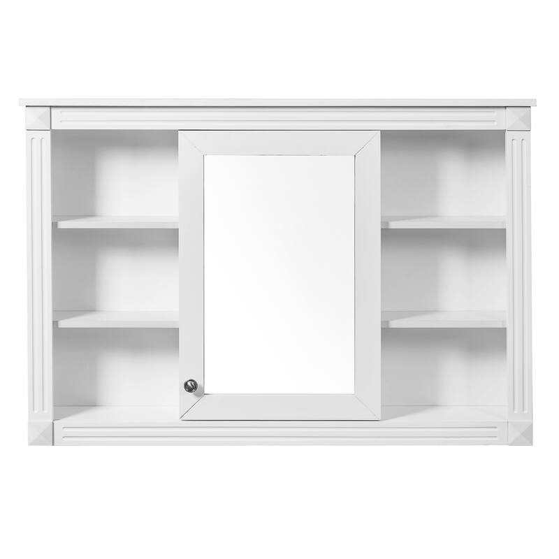 42"Wall Mounted Bathroom Storage Cabinet, Modern Wall Cabinet with Mirror, Mirror Cabinet with 6 Open Shelves