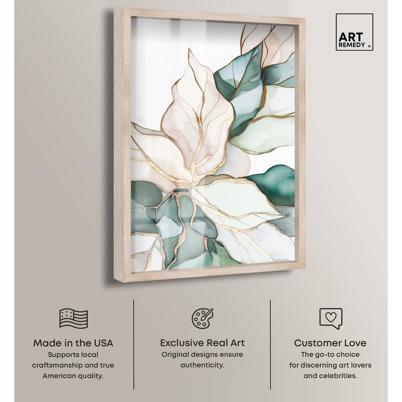 Pastel Leaves with Gold II Shadowbox by Art Remedy