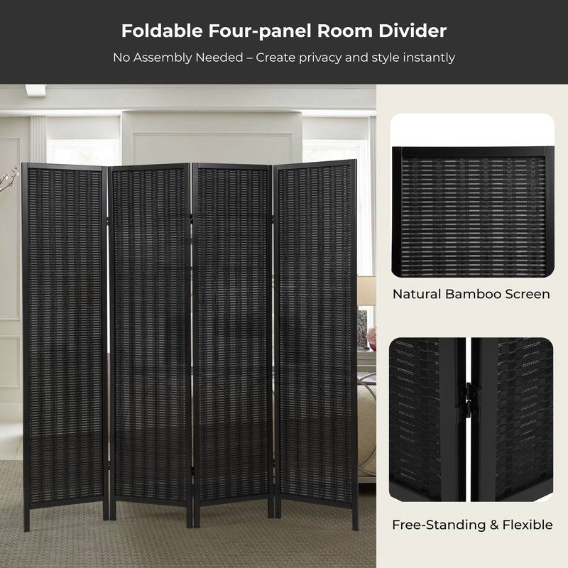 Roundhill Furniture Inkwell 4-Panel Bamboo Room Divider, Folding Portable Partition Screen