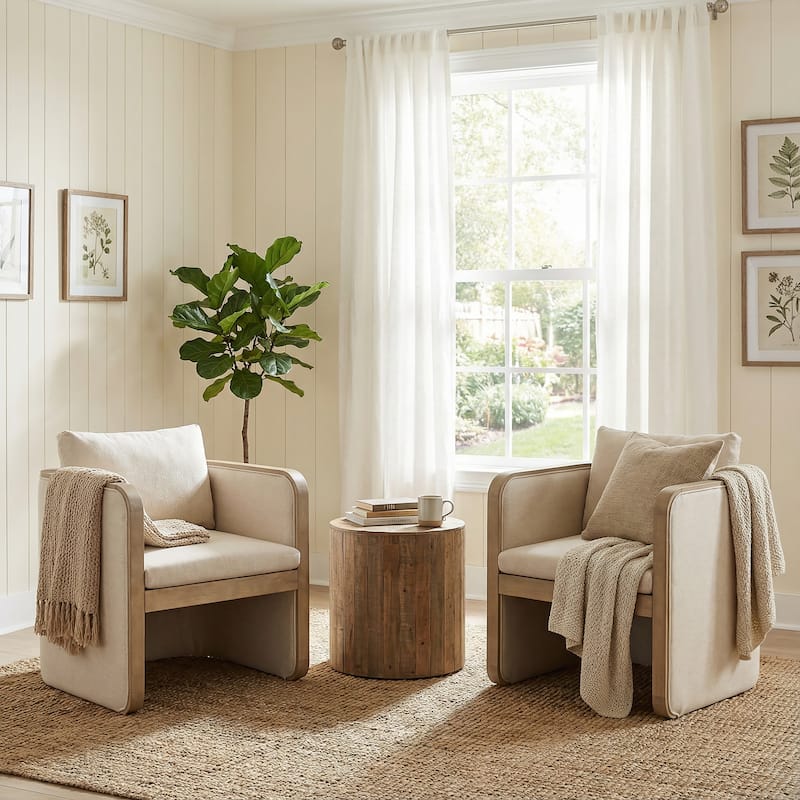Christopher Knight Home Thaloren Rubberwood Fabric Arm Chair with Upholstered Accent - Beige + Natural Ash