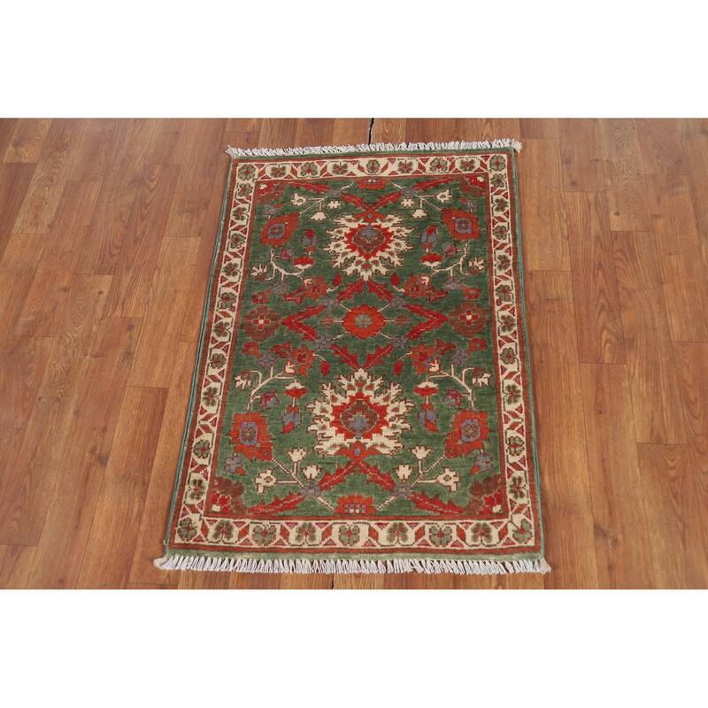 Green Floral Kazak Accent Rug Handmade Wool Carpet - 2'0" x 3'0"