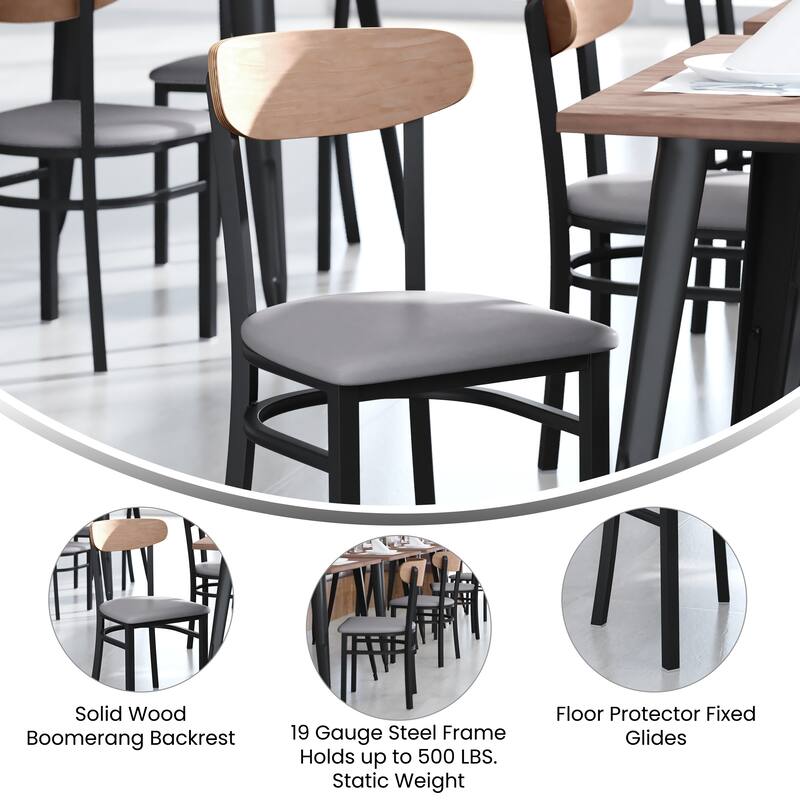 Commercial Metal Dining Chair with Wood Seat and Boomerang Back