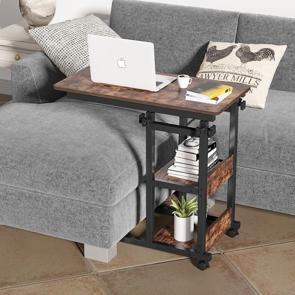 Tribesigns Sofa Side Table with Storage Shelves Mobile C Table