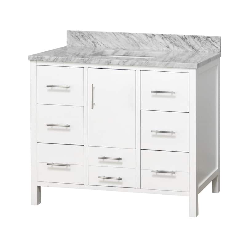 KitchenBathCollection California 42" Bathroom Vanity with Carrara Marble Top