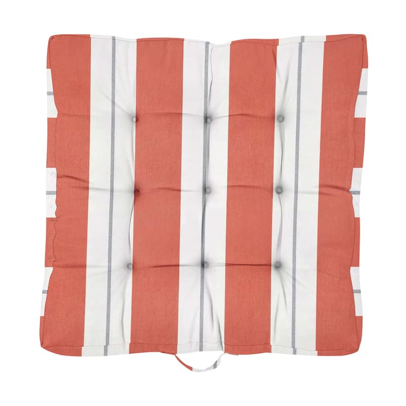 Sorra Home Sunbrella Striped Indoor/Outdoor Square Tufted Floor Pillow with Handle (Single Pillow)