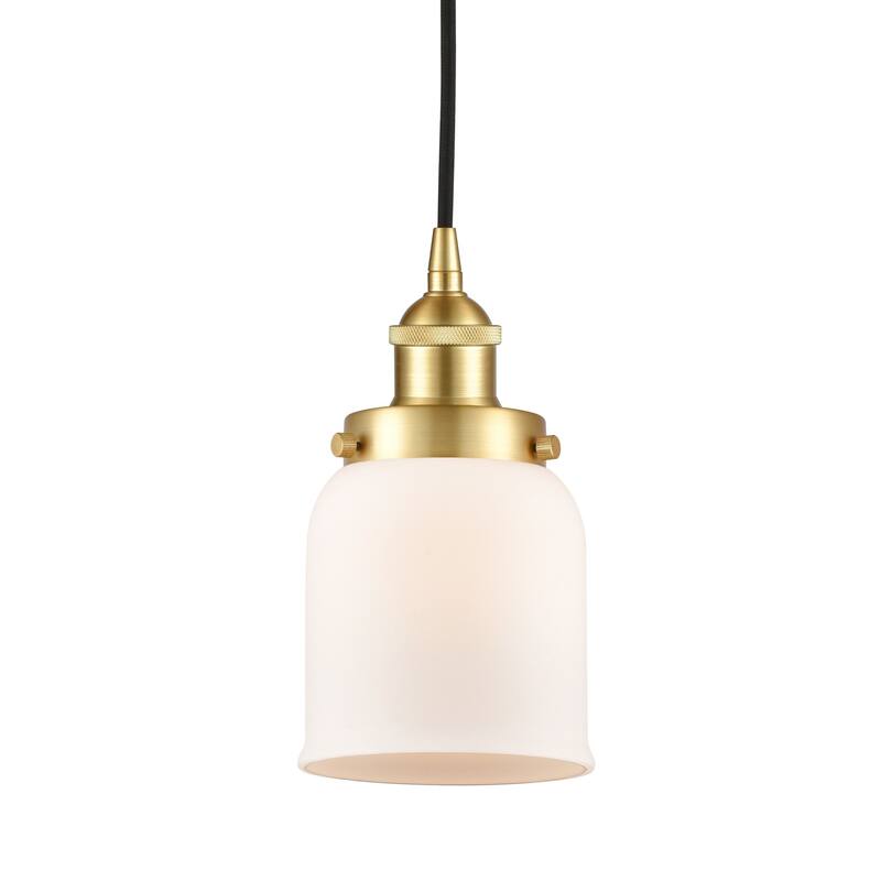 Innovations Lighting 616-1PH-10-5 Bell Pendant Bell 5" Wide Mini - Satin Gold / Matte White
