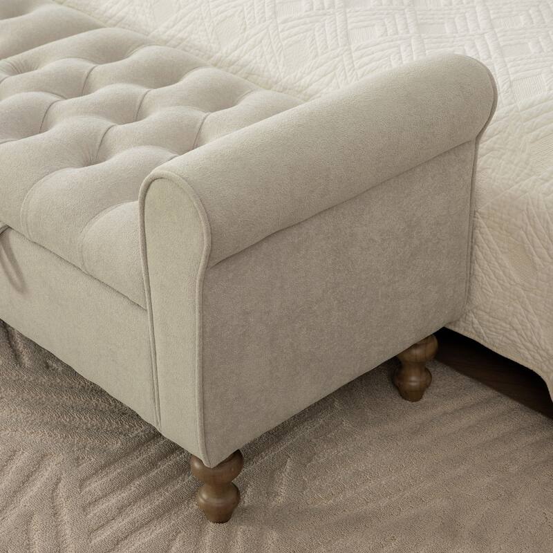 Modern Upholstered Storage Bench With Double Lids