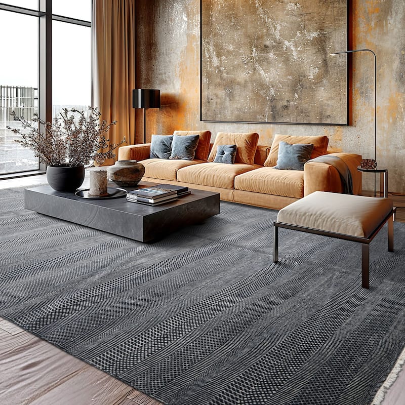 9'1''x12'2" Blue Tibetan Wool Hand Knotted Contemporary Oriental Rug - 9' 1'' x 12' 2'' - Blue - 9' 1'' x 12' 2'' - Rectangle
