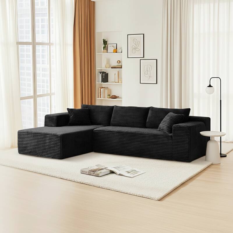 103.54" Flannel L-Shaped High-Density Modern Modular Sectional Sofa with Chaise & Pillows