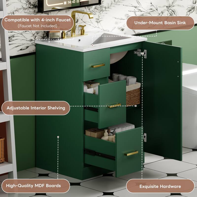 24 " Modern Bathroom Vanity with Sink with 2 Drawers