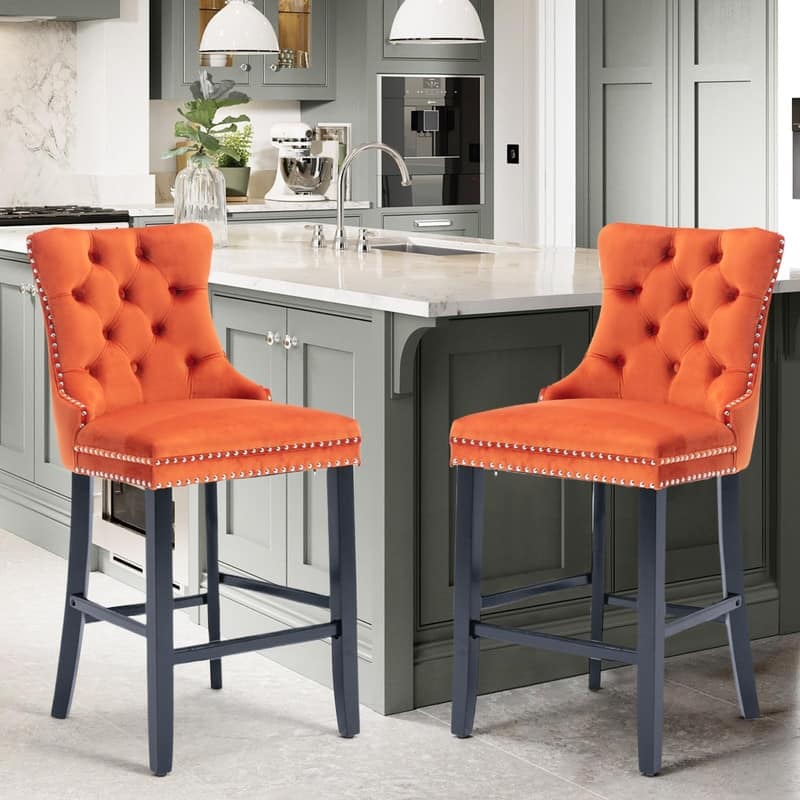 Wing Back Velvet Tufted Nailhead Barstools(Set of 6)