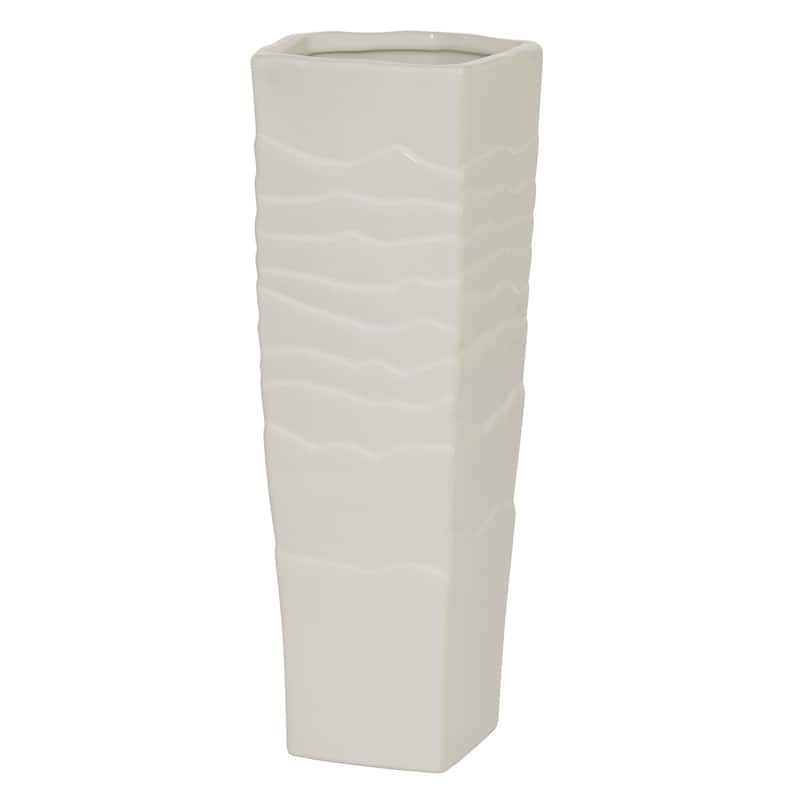 White Ceramic Textured Decorative Vase - 5 x 5 x 13