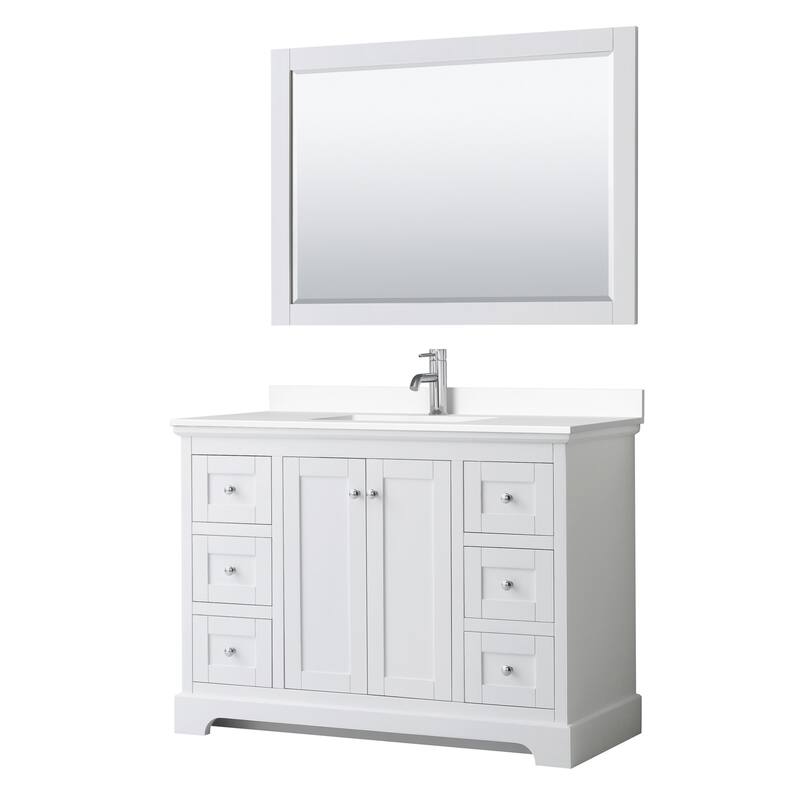 Wyndham Collection Avery 48" Free Standing Single Basin Vanity Set - White / White Cultured Marble Top / Polished