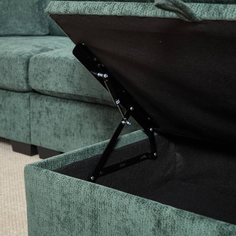 97" L-Shaped Chenille Sectional Sofa with Movable Storage Ottoman