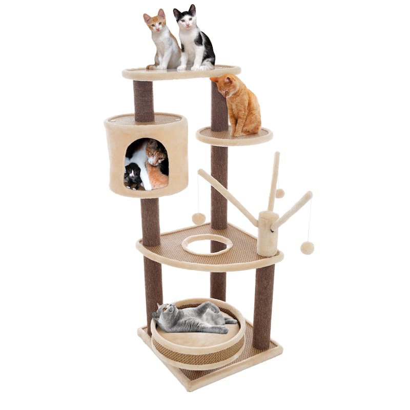 Petmaker Beige 6-Tier Carpeted Cat & Kitten Tower - Brown & Beige