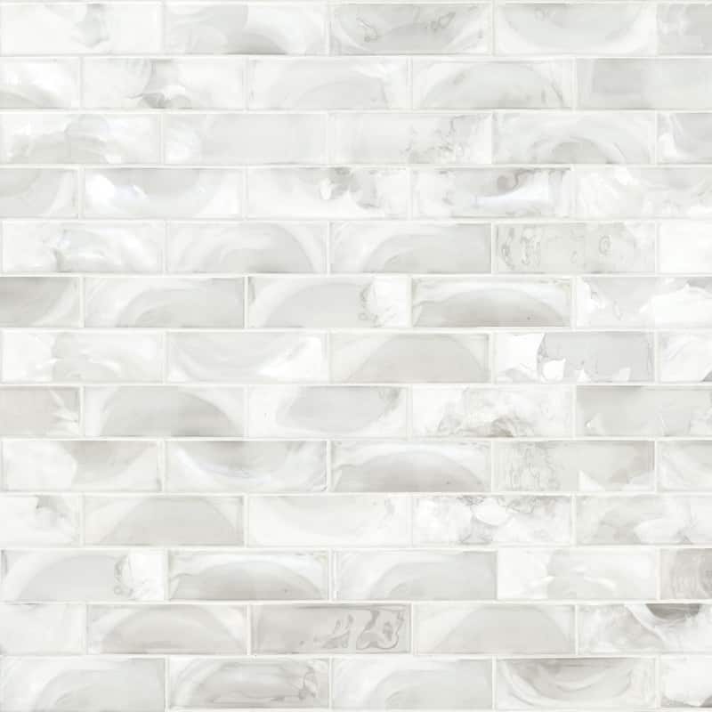 Ackland AKM-G-2X6SW-CA 12" x 12" Glass Brick Wall Mosaic Tile - Glossy - Nacre Blanc