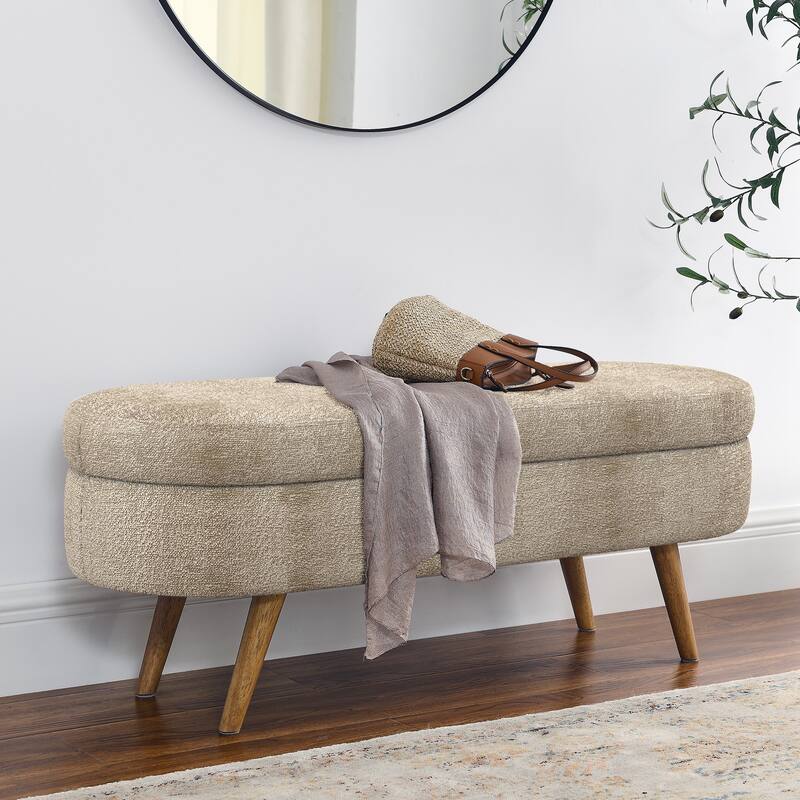 Farmhouse Style Fabric Solid Wood Storage Bench with Flip Top