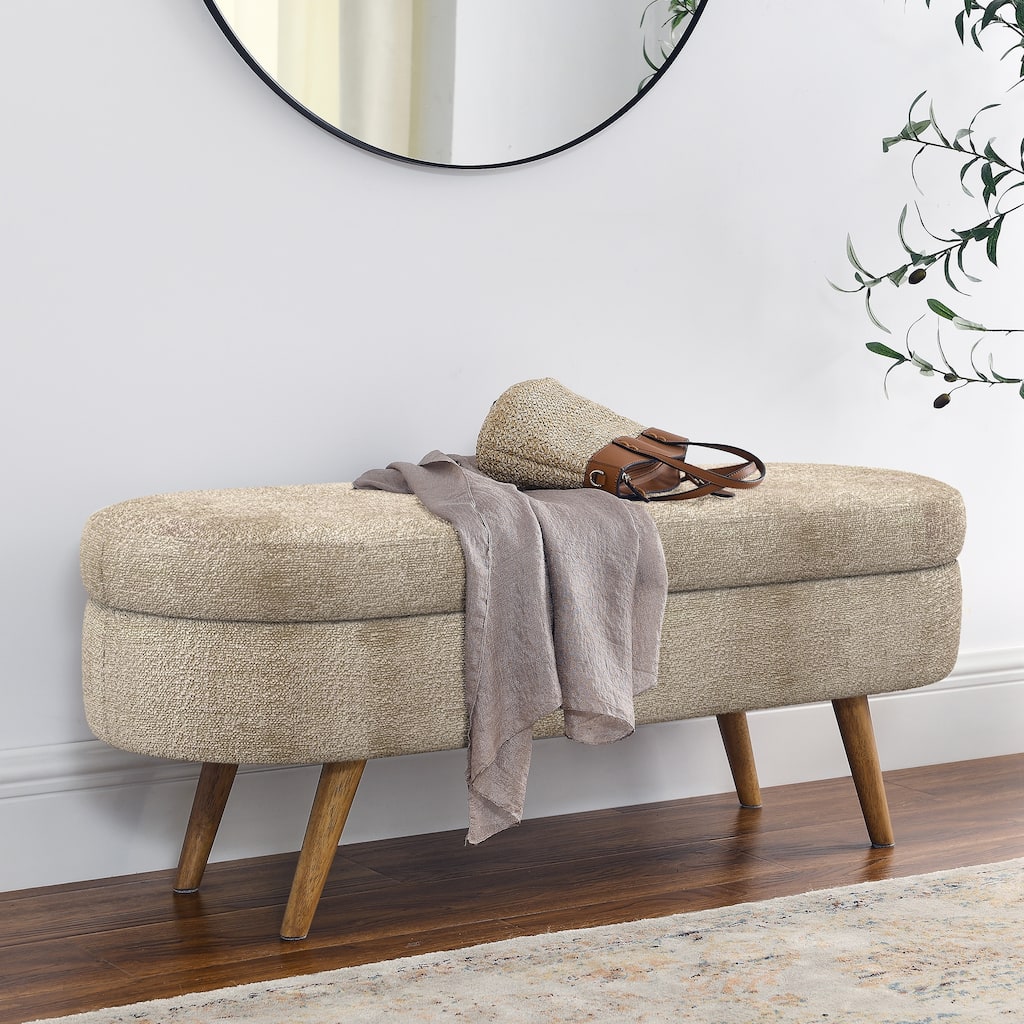 Ottoman Oval Storage Bench,Rubber Wood Legs