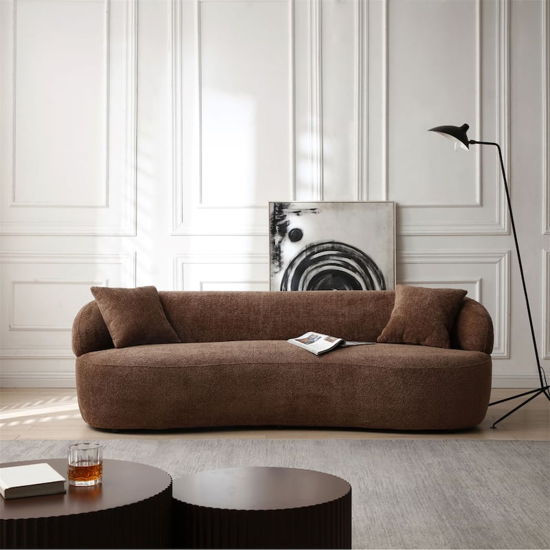 Modern Fabric Curved Sofa, 3 Seat Cloud Boucle Sofa - Dark Brown