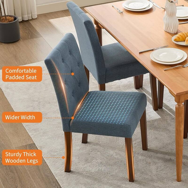 Set of 2 Button Tufted Modern Parsons Upholstered Dining Chairs for Dining Room, Cafe & Home