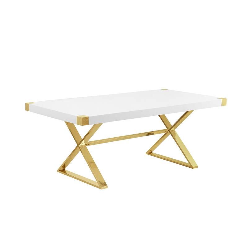 Best Quality Furniture D440/1-SC310-7 Dining Set with 78" White Lacquer Wood Top